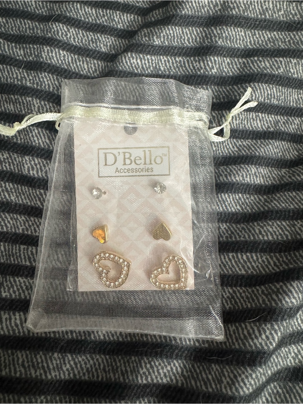 D'Bello Gold Heart & Stud Earring Set